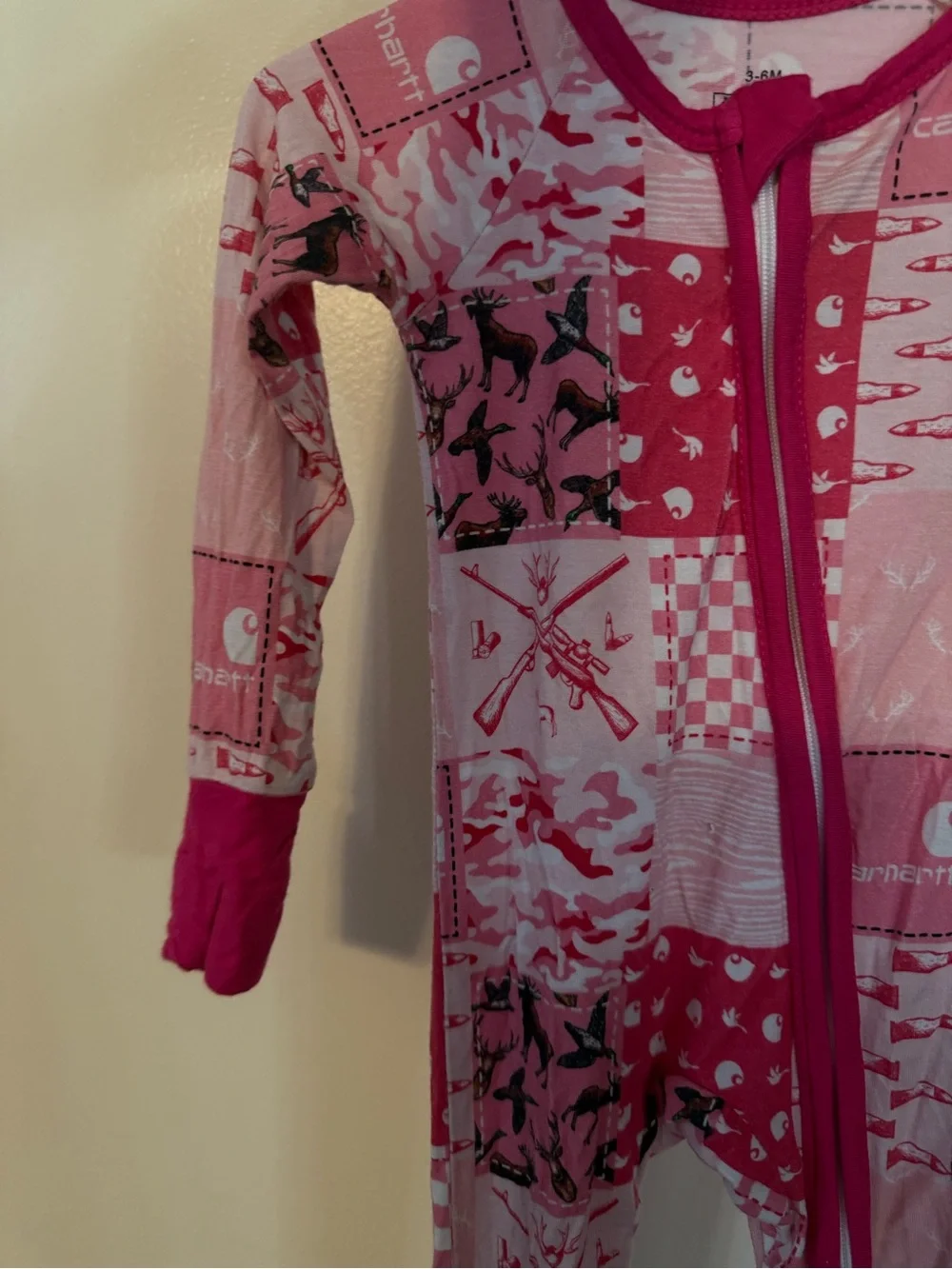 BAMBOO Pink Patchwork Print Footed One-Piece Pajamas